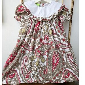 Le‎ Za Me Girl's 2T Paisley Print Dress Peter Pan Collar Puff Sleeve